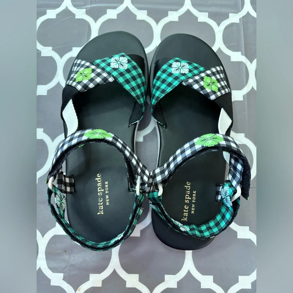 KATE SPADE Dotty Gingham Velcro Platform Sandals NIB